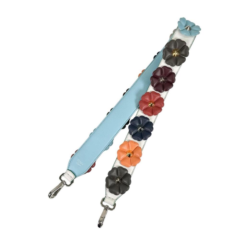 FENDI Strap You Shoulder Leather Light Blue White Multicolor Women's